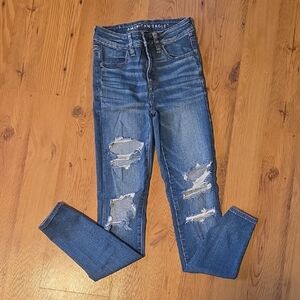 American Eagle Outfitters Dark Blue Ripped Skinny Jeans